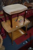 Light Teak Trolley Table and Dressing Table Stool