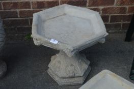 Reconstituted Limestone Hexagonal Birdbath on Plin
