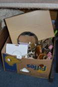 Box Containing Various Clocks, Ornaments, Dressing