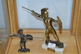 Pair of Brass Effect Figures - Spartan Warriors
