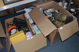 Two Boxes Containing Ornaments, Glassware, Cutlery