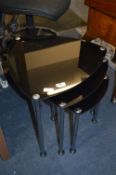 Black Glass & Chrome Nest of Three Tables
