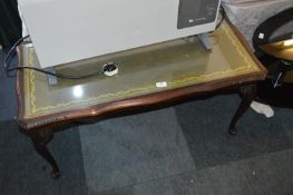 Walnut Coffee Table with Leather Inlet and Glass T