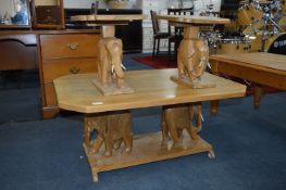 Carved Light Wood Coffee Table with Carved Elephan