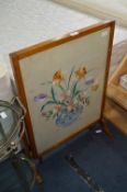 Oak Framed Folding Firescreen Table with Needlewor