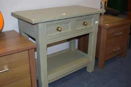 Green Painted Pine Two Drawer Side Table with Unde