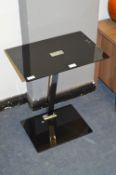 Black Glass and Chrome Side Table