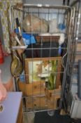 Cage Lot; Desk Fan, Suitcases, Oil Paintings, Stea