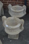 Pair of Reconstituted Limestone on Plinths