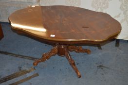 Italian Walnut Inlaid Coffee Table on Single Pedes