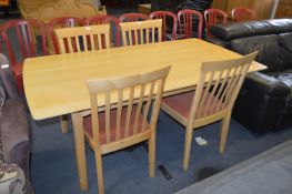 Beech Effect Rectangular Dining Table with Four Slatback Chairs