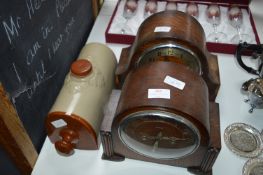 Two Oak Mantle Clocks - 1 Enfield, Stoneware Bed W