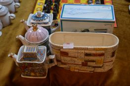 Four Novelty Teapots and a Sylvac Vase