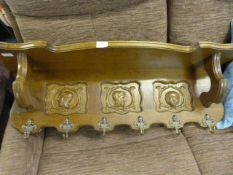 Carved Oak Hat and Coat Wall Mounted Stand