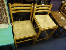 Beech Framed High Stool and Dining Chair with Rope Work Seats
