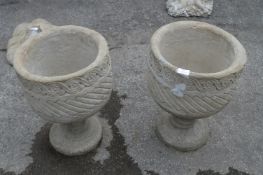 Pair of Reconstituted Limestone Planters on Plinth
