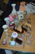 Table Lot Pottery & Glassware Figurines and Vases