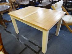 Oak Topped with White Painted Base Extending Dining Table