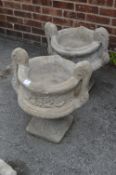 Pair of Reconstituted Limestone Garden Urns on Pli
