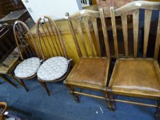 2 Ercol Stickback Dining Chairs and 2 Oak Dining Chairs