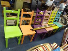Set of 6 Harlequin Multi-colored Painted Chairs