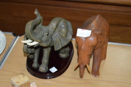 Pottery Elephant Family and Carved Wood Elephant