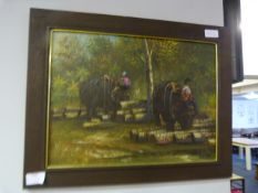 Framed Oil Painting on Board Indian Elephants
