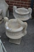 Pair of Reconstituted Limestone Garden Urns on Pli