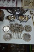 Silver Plated Tea Set, Condiments, Coasters and To