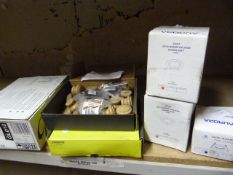 Two Boxes of Wooden Drawer Knobs, Two Down Lights,