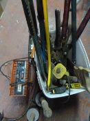 Box of Part Used Cleaning Products, Spray Gun, Oil