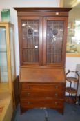 Edwardian Mahogany Inlaid Bureau Bookcase with Lead Glazed Doors