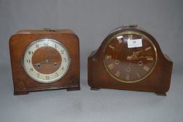 Two Wood Cased Mantel Clocks