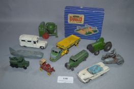 Ten Minic, Corgi and Dinky Play-worn Diecast Vehicles and a Hornby 00 Level Crossing