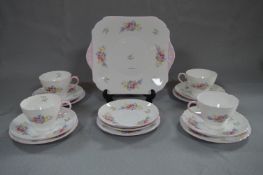 Shelley Floral Decorated Pink Rimmed Tea Ware (16 Pieces)