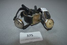 Three Chrome Cased Wristwatches with Leather Straps