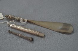 Silver Handled Shoe Horn and Needle Case - Birmingham 1945