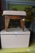 Painted Pine Box and a Pine Stool