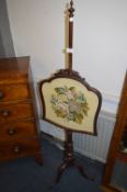 Victorian Mahogany Pole Firescreen with Needlework Panel