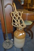 Stoneware Jug, Walking Canes and a Carpet Beater