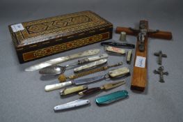 Marquetry Inlaid Trinket Box and Contents