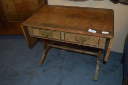 Mahogany Side Table with Drop Leaves and Two Drawers