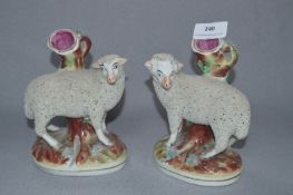 Pair of Staffordshire Sheep Spill Vases