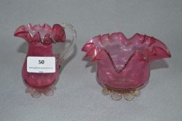 Cranberry Glass Jug and Dish