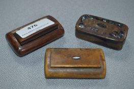 Three Wood Snuff Boxes