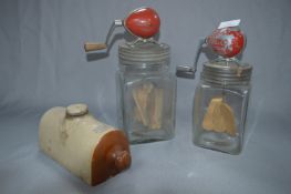 Two Blow Butter Churns and a Bed Warming Bottle