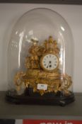 Gilt Decorated Ornate Mantel Clock under Glass Dome
