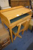 Child's Beech Roll Top Single Pedestal Desk with Chair