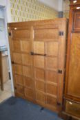 Squirrel Man Handmade Oak Double Wardrobe with Paneled Doors and Cast Iron Fittings