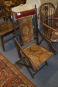 Beech Framed Folding Armchair with Woolwork Seat & Back